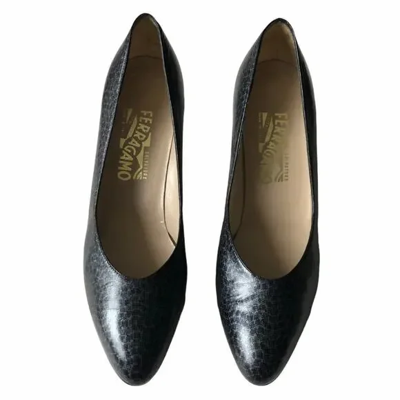 Salvatore Ferragamo Loredana Pump Black Gray 9 VTG